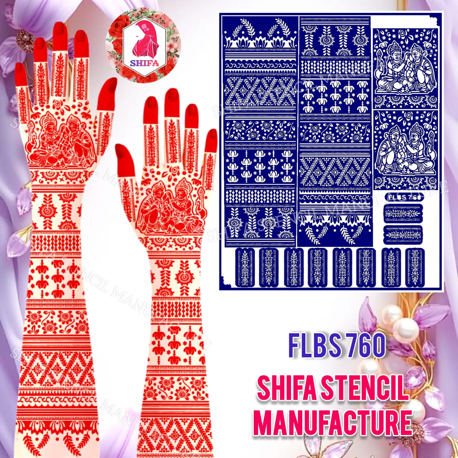 FLBS 760 Divine Harmony Mehndi Sticker overview Henna Stencil - Shifa Stencil